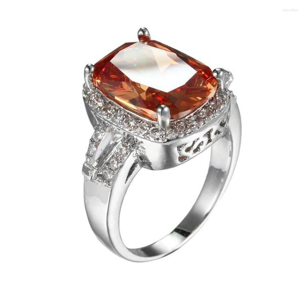 Обручальные кольца великолепные очаровательные крупные квадратные шампанские CZ Каменное кольцо Женщины мода серебра
