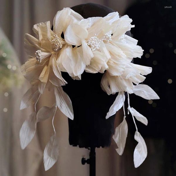 Presilhas de cabelo Tiara de Noiva Seda Cabeça Nua Flor Linda Decoração de Gaze Branca Jóias de Casamento