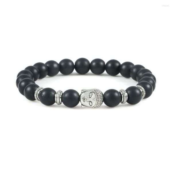 Braccialetto in pietra lavica nera con occhio di tigre naturale per uomo, donna, yoga, perline di preghiera, testa di Buddha, creazione di gioielli di moda