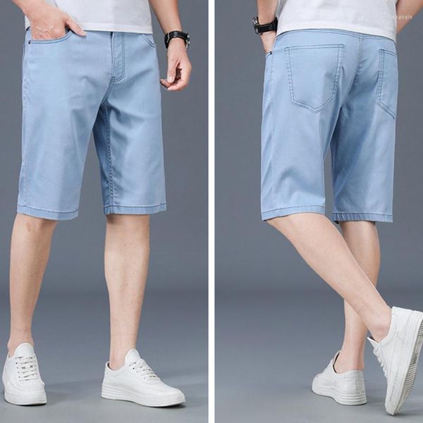 Erkekler kot moda yaz erkekler 2023 Kısa orta düz denim şort pantolon için ince serin düz renk diz uzunluğu jean