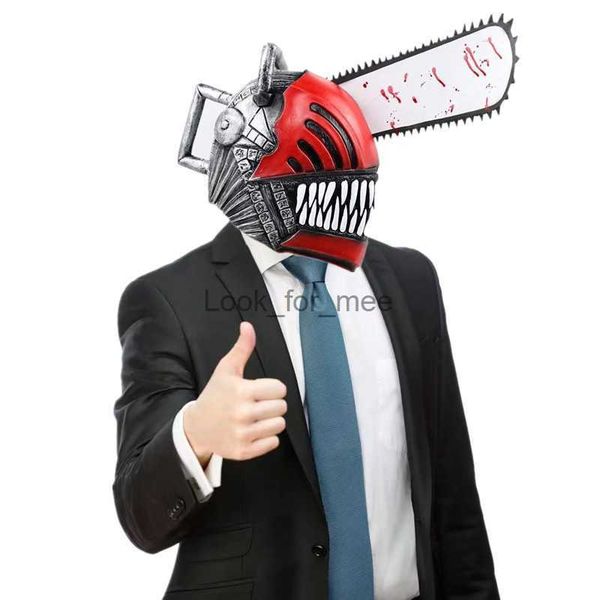 2023 Maschera di catene per uomini Cosplay Anime Costumi Chainsaw Man Ruolo ha visto il casco in lattice di Halloween Props Accessori per regalo per adulti HKD230810