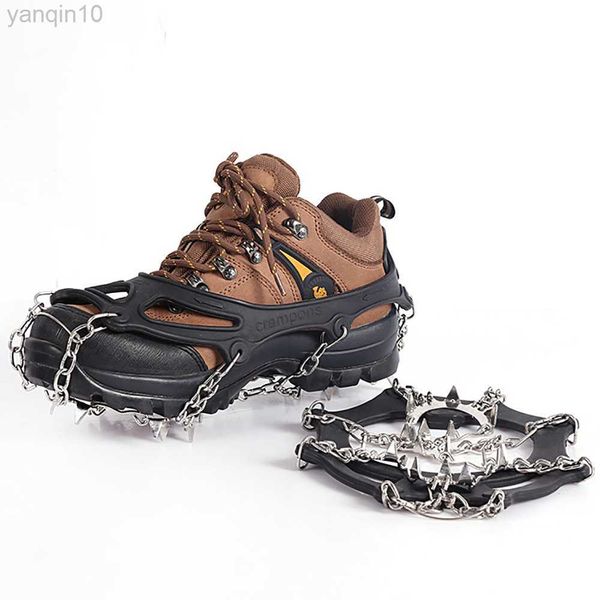 Protezione da roccia 19 denti in acciaio inossidabile Scarpe di neve per le neve Cramponi Crampicatura Scarica Snow Climbing Shoe Gricks Cramponi per camminata invernale all'aperto HKD230810