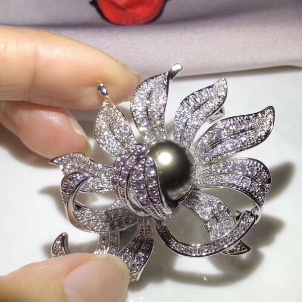 Pins Broschen MeibaPJ 12mm Große Natürliche Schwarze Perle Blume Brosche Mode Pullover Schmuck für Frauen 230809