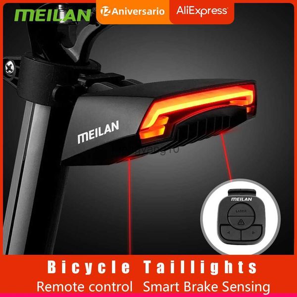 Bisiklet Işıkları Meilan X5 Bisiklet Fren Işığı Flaş Tail Işık Arka Turn Bisiklet Kablosuz Uzaktan Kumanda Dönüş Bisiklet Lazer Güvenlik Hattı Işıkları HKD230810