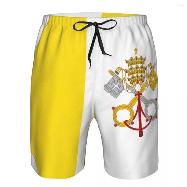 Shorts Masculino Roupa de Banho Masculina Bandeira Mapa da Cidade do Vaticano Maiô Masculino Calção de Banho Homem Roupa de Praia Calças Curtas Bermudas Boardshorts