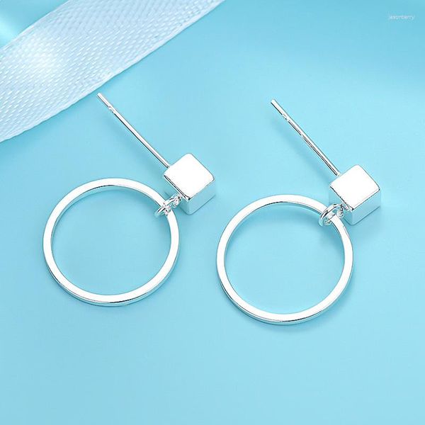 Orecchini a bottone VENTFILLE Orecchini a bottone in argento sterling 925 Semplice ciondolo a cerchio quadrato per donne Gioielli glamour Regali all'ingrosso