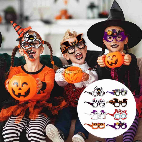 8pcs/Set Halloween Party Dekoration Gläser Ghost Day Party Photography Requisis Schädelkopf Kürbisfledermausspapiermaske Brille HKD230810