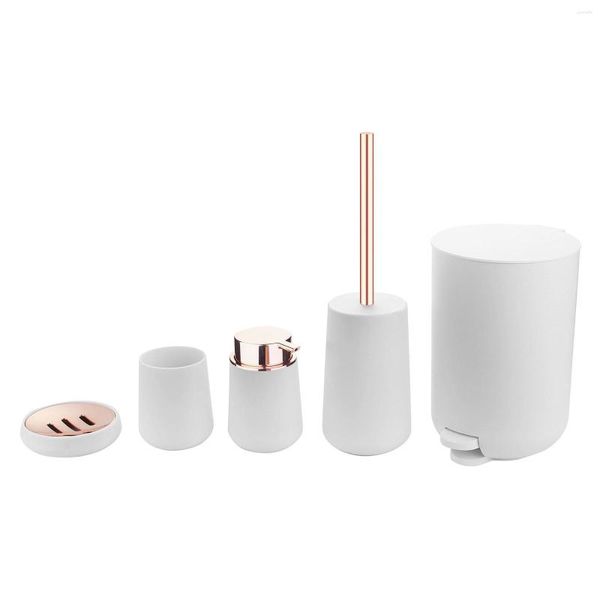 Conjunto de acessórios de banho 5 peças Acessórios de banheiro Dispensador de loção Escova de vaso sanitário Lixeira Saboneteira para mãos Tumbler Decoração de presente para quarto Casa