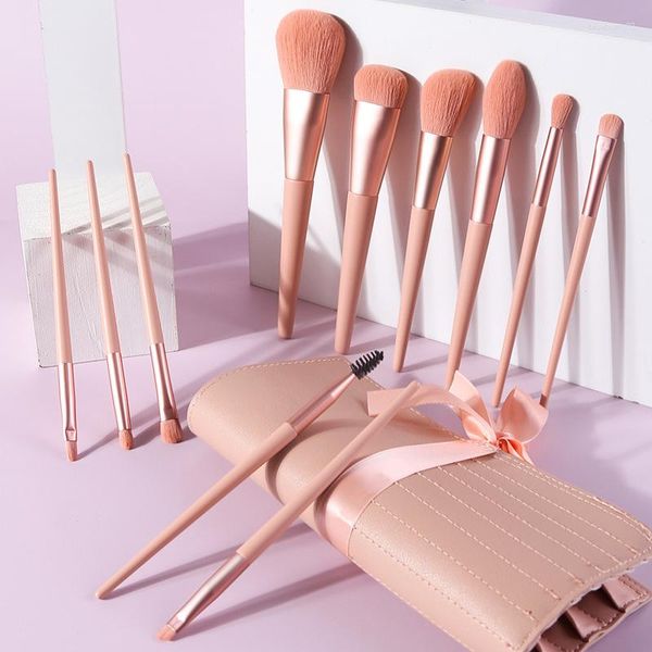 Make-up-Pinsel, rosa Holzgriff, 11 Set, weiches Nylon, tragbar, praktisch, Lidschatten, loses Puder, Reparatur, Rouge, Schönheitspinsel-Sets