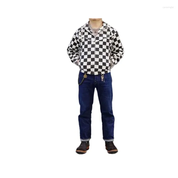 Felpe con cappuccio da uomo BOB DONG Motociclista Black White Check Track Style Felpa con cappuccio con zip TALON Giacca vintage Amekaji