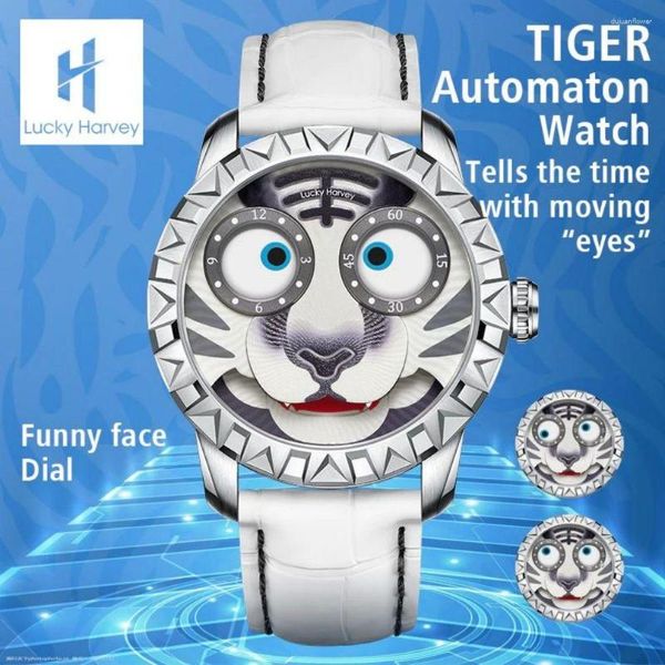 Bilek saatleri Lucky Harvey Limited Edition 2023 Otomatik Mekanik Hareket Saatleri Erkekler Sentetik Safir Tiger Dial Water Taşkın İzle