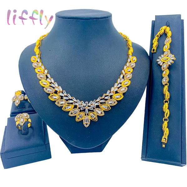 Set di gioielli da sposa Dubai Gold Set per donna indiana 24 K placcato collana anello orecchini bracciali accessori regali 230809