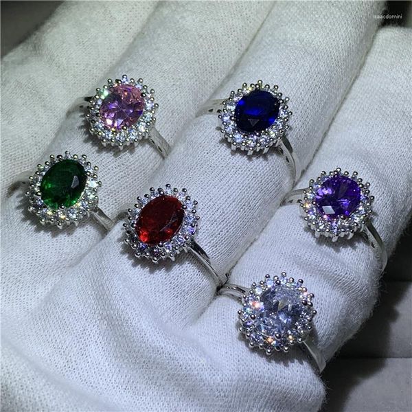 Cluster Ringe Luxus Weibliche Natürliche Blaue Saphir Stein Ring Echt Solide 925 Sterling Silber Hochzeit Für Frauen Große Oval Engagement