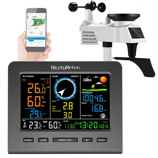 Temperature Instruments 0366 WLAN-Wetterstation, Außensensor, Regenmesser, Wettervorhersage, Temperatur, Luftfeuchtigkeit, Luftdruck, Windmesser, Mondphrase 230809