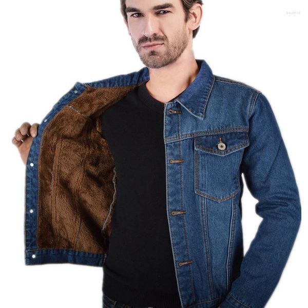 Männer Jacken Winterjacke Männer 2023 Jeans Warme Fleece Vintage Slim Mäntel Pelz Gefüttert Denim Männlich Plus Samt Verdicken