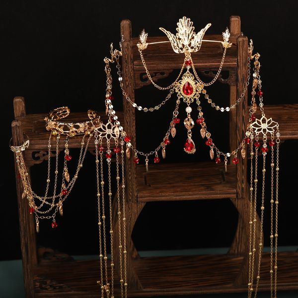 Düğün Saç Takı Çin Hanfu Boncuk Tassel Tassel Baş Bandı Kadın Saç Bandı Hindistan Aksesuarları Gelin Tiara Headdress 230809