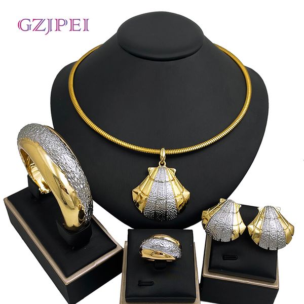 Set di gioielli da sposa Accessori per feste Placcato in oro 18 carati Collana con ciondolo a forma di conchiglia Bracciale con anello Dubai 230809