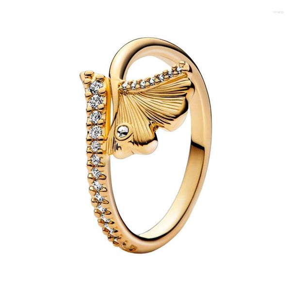 Кластерные кольца Gingko Leaf Wavy Stack Pinger для женщин обручальные кольца сияют золотые ювелирные украшения Brezel Pave