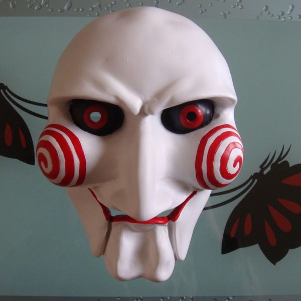 Máscaras de festa Halloween horror serra máscara de dança masculina SAW assassino COS adereços de festa mascarados feitos à mão 230809