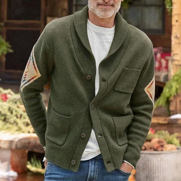 Männer Pullover 2023 Elegante Reife Strickjacke Mode Lässig Männlich Trendy Jacken Gedruckt Pullover Jacquard Warme Sweatercoat