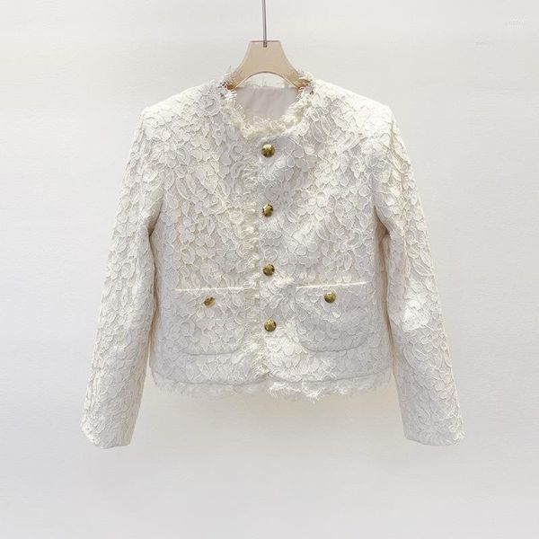 Женские куртки 2023 Ранняя осенняя кружево золотая кнопка с длинными рукавами короткое пальто для женщин