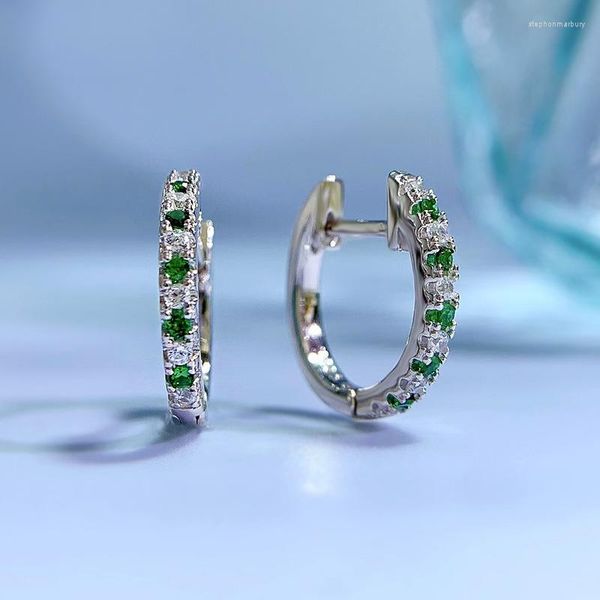 Schiena orecchini a cerchio per ragazza donna semplice vera pietra preziosa rubino smeraldo zaffiro argento sterling 925 puro