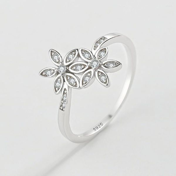 Cluster Ringe S925 Sterling Silber Doppel Blume Ring Weibliche Mori Serie Mode Zirkon Party Schmuck Geschenk Großhandel