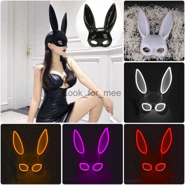 Vendas a quente lideradas máscara de coelho neon brilhante máscaras de coelho para feminino suprimentos de festa de cosplay props meio rosto coelho ouvidos máscaras hkd230810