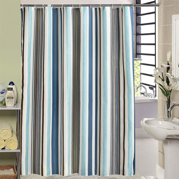 Jarl home Tende da doccia a righe bianche blu intero con ganci Tenda da doccia in tessuto poliestere impermeabile da bagno con passacavo255k