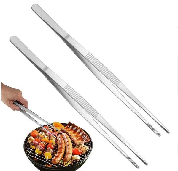 30cm dişli cımbız barbekü paslanmaz çelik uzun gıda maşaları düz ev cımbızları bahçe mutfak barbekü aracı