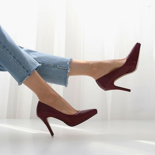 Elbise Ayakkabı 2023 Kadın 10 cm Yüksek Topuklu Pompalar Sivri Ayak Parçası Stiletto Lady Scarpins Ofis Partisi Beyaz Siyah Çıplak Tek Ayakkabı