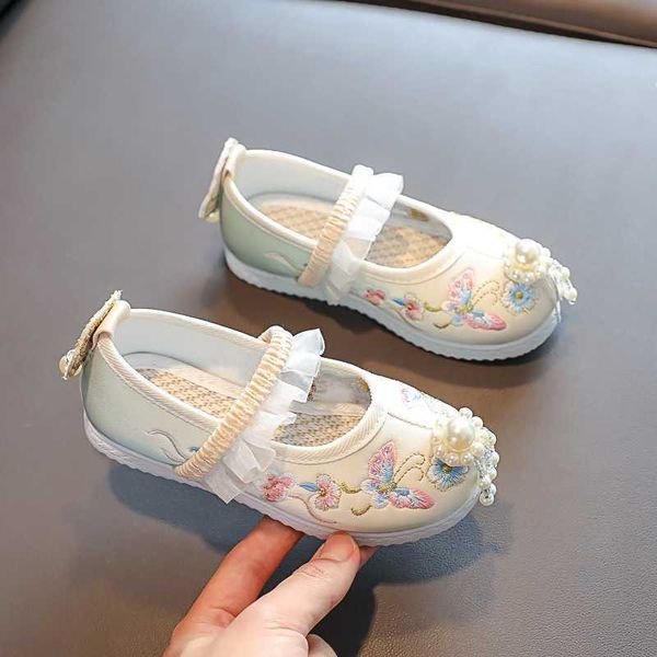 Spor ayakkabı inci çiçek gündelik ayakkabılar bebek çocuklar için çocuk çocuklar Çin tarzı dikiş karmaşıklar performans Hanfu ayakkabı R230810