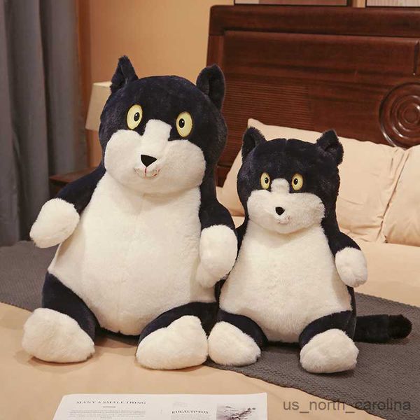 Animali di peluche imbottiti 35 cm Fat Cat Soft Plush Plush Animali di peluche simulazione arrabbiata pigra Ugly Black Cat Doll Gift per bambini R230810