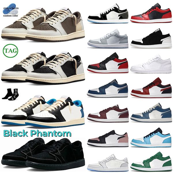 Basketball Shoes Mulheres 1 1S Fragmento baixo Travis Black Phantom Reverso Mocha Olive University Blue UNC cinza Chicago panda criada tênis esportivos de dedos esportivos