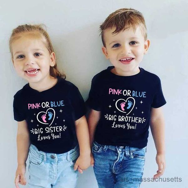 Семейные подходящие наряды розовая или синяя мама брат сестра любит тебя смешное гендерное раскрытие рубашек для вечеринок хлопковые детские футболки, подходящая наряд R230810