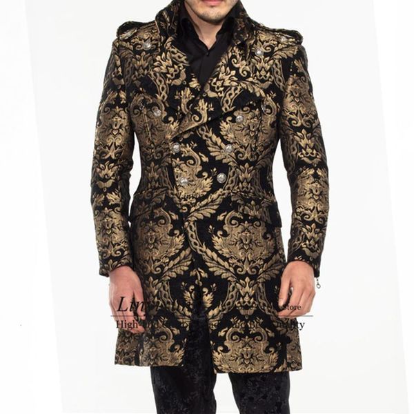 Abiti da uomo Blazer Moda Abiti da sposa da uomo Smoking da sposo ricamato in oro Set da 2 pezzi Blazer lunghi da uomo Prom Trajes Elegante Para Hombres 230809