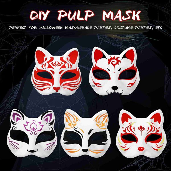 5pcs unbemalte Maskerade -Masken leere Papiermasken Halloween Cat Masken Party Cosplay Accessoires DIY Hand bemalte Masken HKD230810