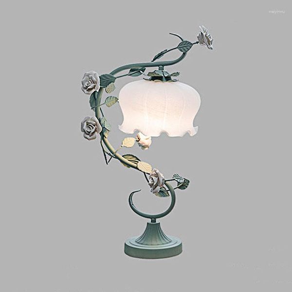 Tischlampen Französisch Ländliche Blume Dekoration Wohnzimmer Schreibtisch Licht Nordic Weiß Glas Pflanze Led Kinder Prinzessin Leselampe