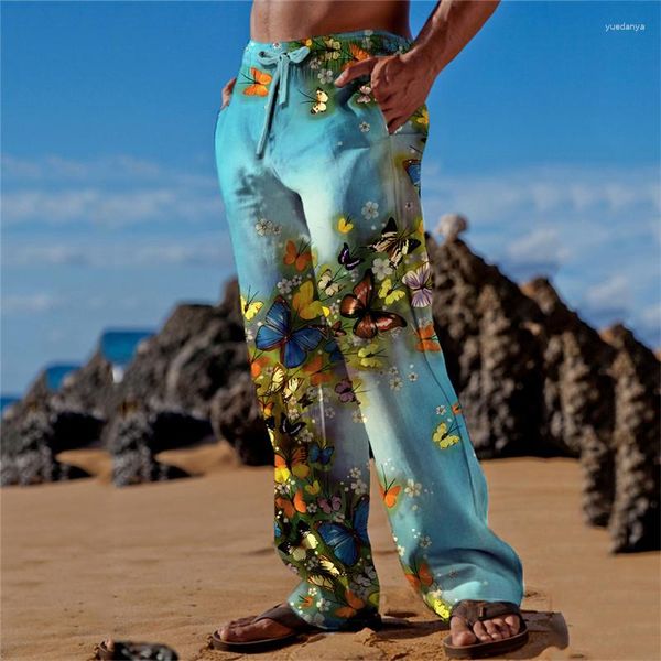 Calça masculina 2023 primavera verão perna larga roupa de praia padrão letras viagens ao ar livre respirável moda hip hop