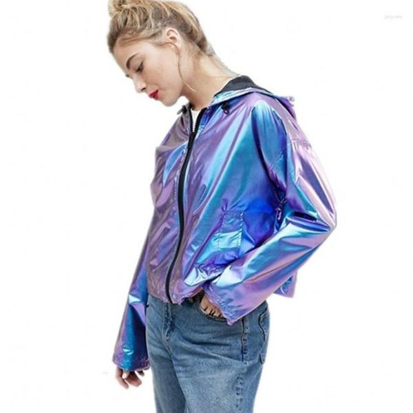 Damenjacken Frauen Metallic Wasserdicht Lose Kapuze Große Größe Mode Lässig Blau Glänzend Reflektierende Jacke XXL Frühling Mädchen Mantel