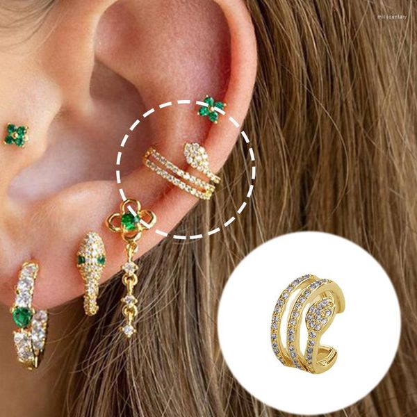 Backs Orecchini 1pc Full Drill Zirconia Snake Ear Clip No Piercing per le donne Polsini delicati Kpop Y2k Earing Jewelry Dropship EF086