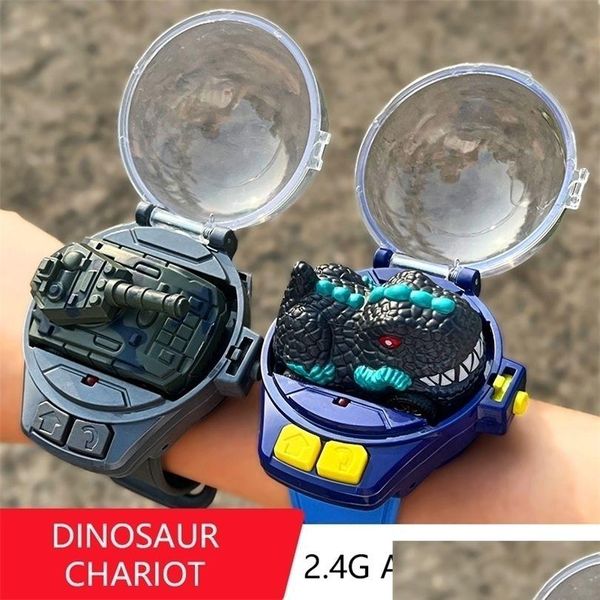 Elektrik/RC Araba ElectricRc Saat Kontrolü Mini RC dinozor tank şekli 24g uzak elektrik Led Hediye Erkek Çocuklar İçin Doğum Günü 221101 Dro Dhocp