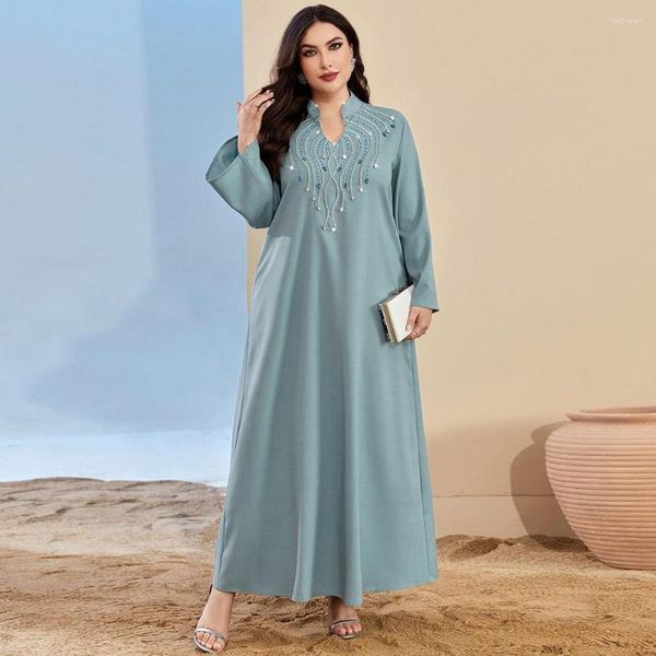 Ethnische Kleidung Handnahtbohrer Arabien Muslimisches Kleid Damen Abaya Elegant Dubai Türkei Islamischer Kaftan Saudi Langarm Robe