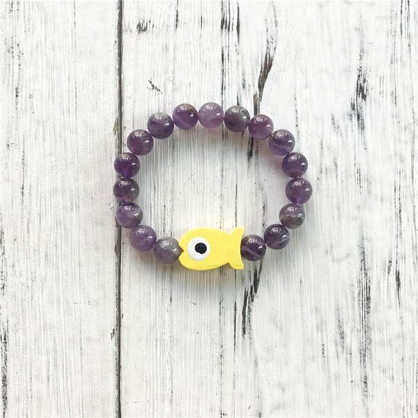 Strand Natural Stone Purple Quartz Kids Pulseira Infantil Pequenos Peixes Pulseiras Atacado e Varejo Is Ok Menina Menino Energia Jóias