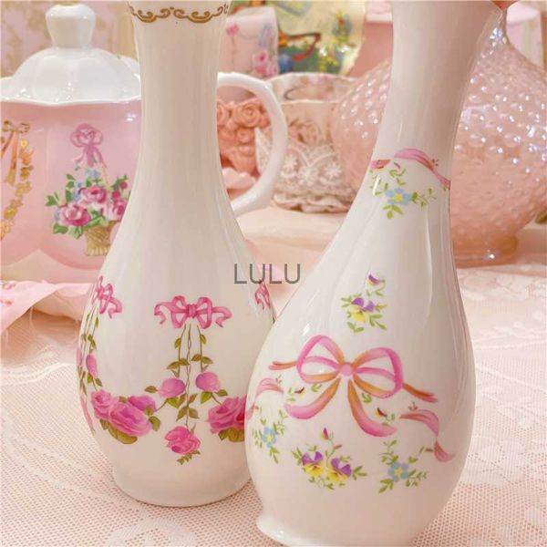 Домашняя декоративная ваза 2 ретро -лук -розовая керамика небольшая ваза