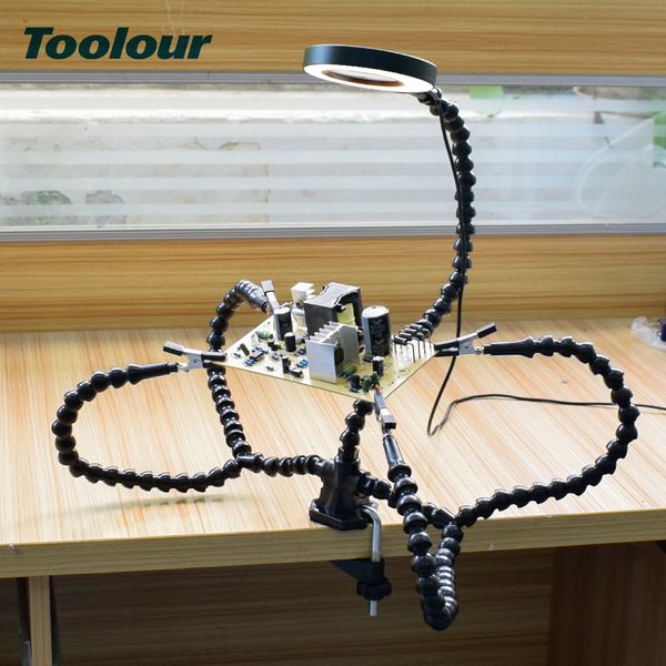 Outros Instrumentos Ópticos Toolour Table Clamp Soldando Mão Auxiliar Ferramenta de Terceira Mão Estação de Solda USB Lupa Iluminada 3X Ferramenta de Reparo de Soldagem 230809