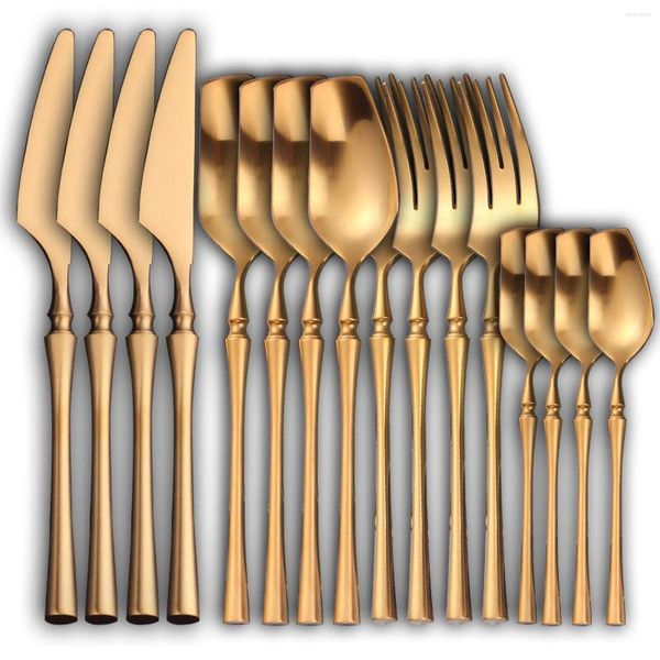 Conjuntos de louça 16 pçs talheres de ouro fosco conjunto de talheres de aço inoxidável talheres de ouro colher garfo faca jantar seguro para lava-louças
