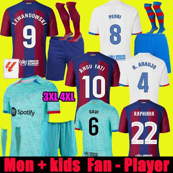 3XL 4XL 23 24 LEWANDOWSKI Maglia da calcio GAVI Camiseta De Futbol PEDRI FERRAN 2023 2024 FC ANSU FATI RAPHINHA Maglia da calcio Uomo Bambini S Fans