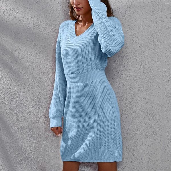 Günlük elbiseler Sonbahar Kış Sıcak Moda Kazak Elbise Kadınlar İçin Vintage Yüksek Bel Örtü Robe Leisure Seksi İnce Yumuşak
