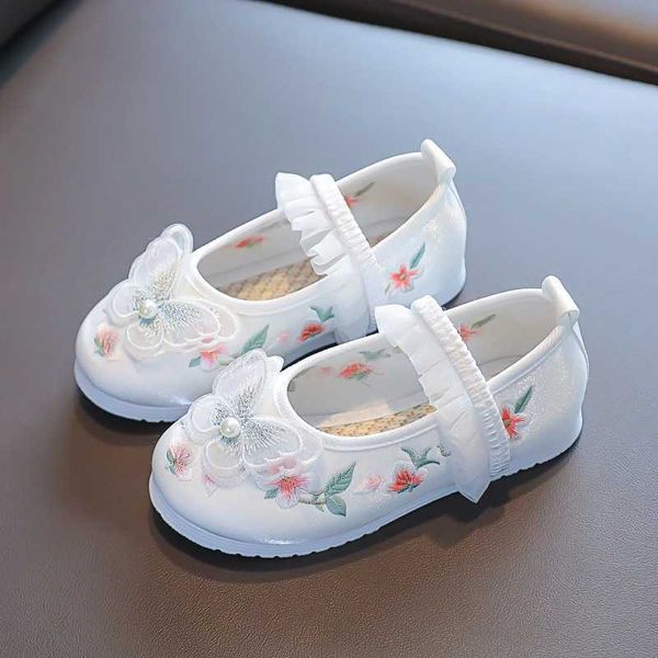 Tênis meninas estilo chinês sapatos casuais crianças bebê crianças costura floral borracha schuhe desempenho hanfu sapatos r230810